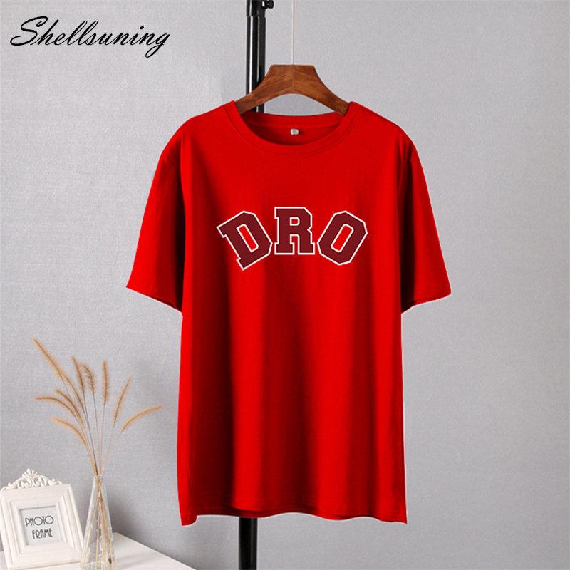 Shellsuning T-shirt da Donna con Stampa Grafica Semplice con Lettere, Estate, Cotone, Maniche Corte, Magliette Casual con Scollo a O, Top Trendy Streetwear