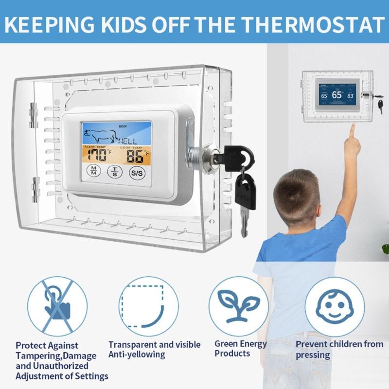 Large Clear Thermostat Cover Box with Secure Key Set Wall Mounted Lockable Thermostats Guard for Home and Office Use