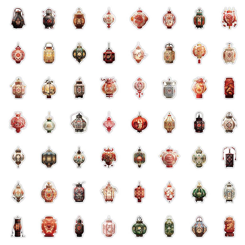 63 Unique Retro Chinese New Year Lantern Stickers for Decorating Phone Cases, Notebooks, Storage Boxes, and Water Cups