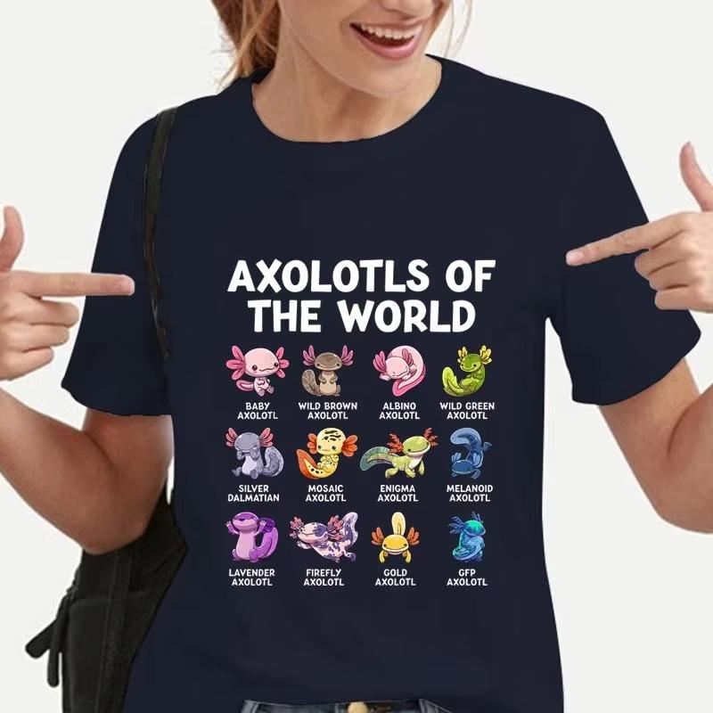Funny Axolotls of the World Graphic Print Tshirt Women Fashion Crew Neck Tee Shirt Summer Casual Loose Comfort Tshirt