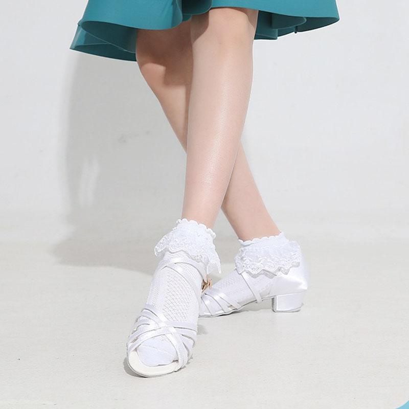 Tanz Pa Kinder Weiße Lateintanzschuhe Mädchen Weiche Sohle Mittelhoher Absatz Tanzschuhe Test Wettbewerb Auftrittsschuhe Anfänger