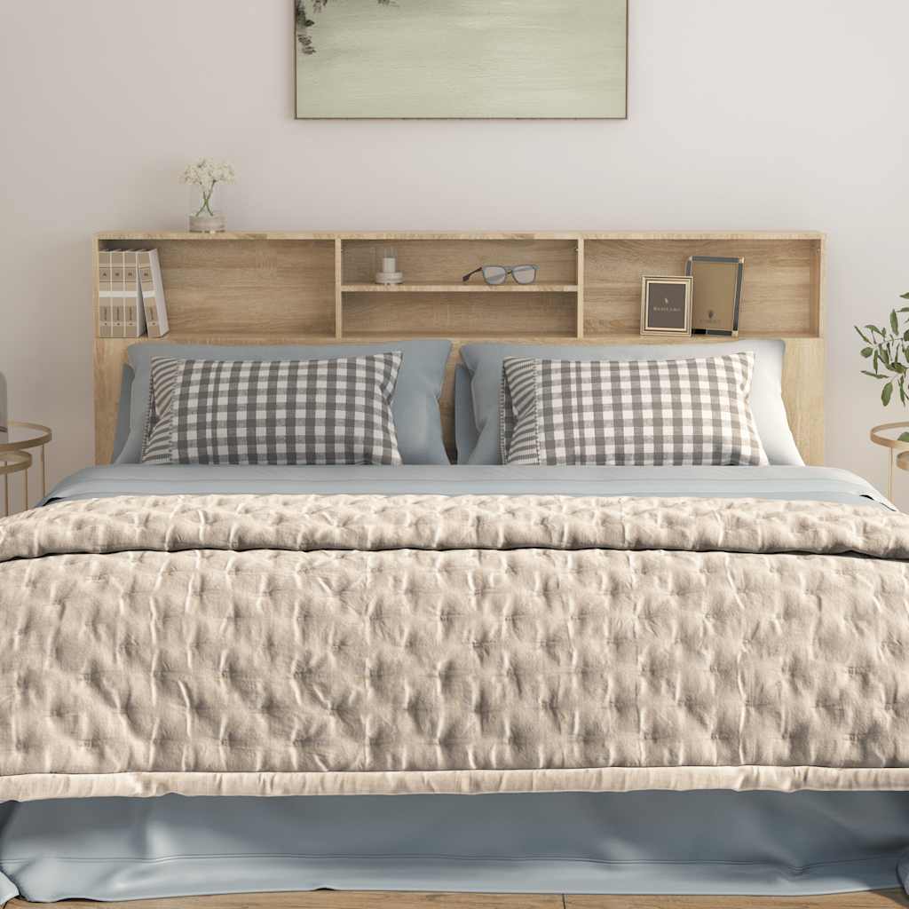 Headboard with Shelves Sonoma Oak 200 x 19 x 103.5 cm