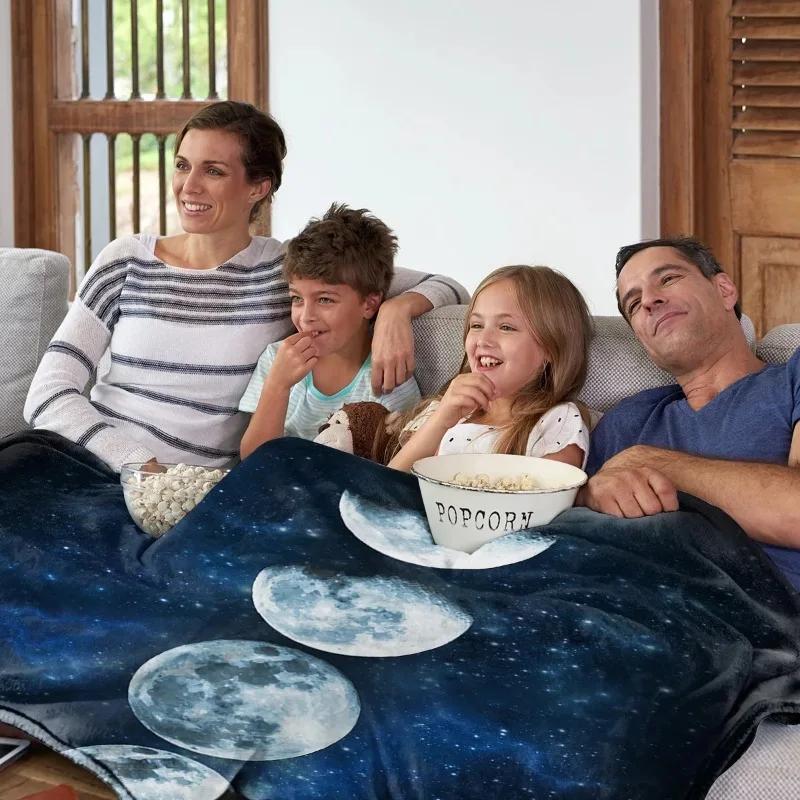 Moon pattern digital-printed polyester Bedroom velvet flannel soft sofa cover blanket Fleece soft sofa cover blankets for beds