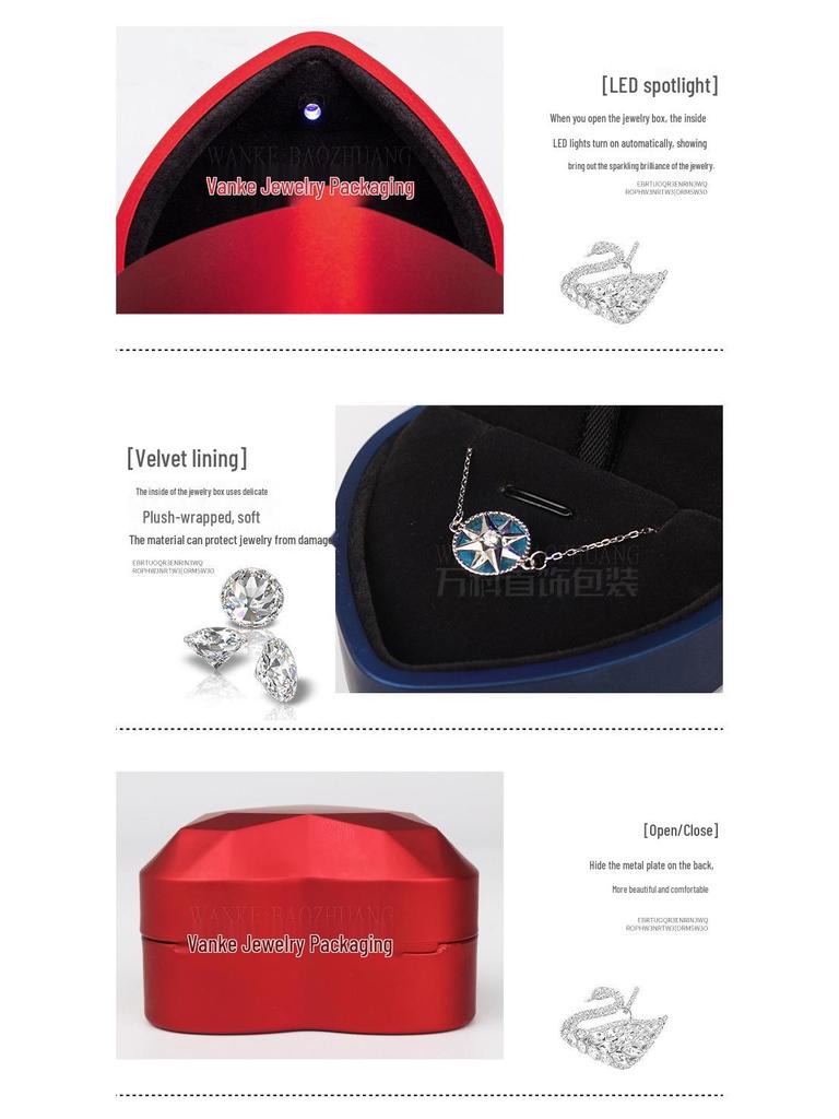 Elegant Heart-Shaped Jewelry Box with LED Light for Ring or Necklace.