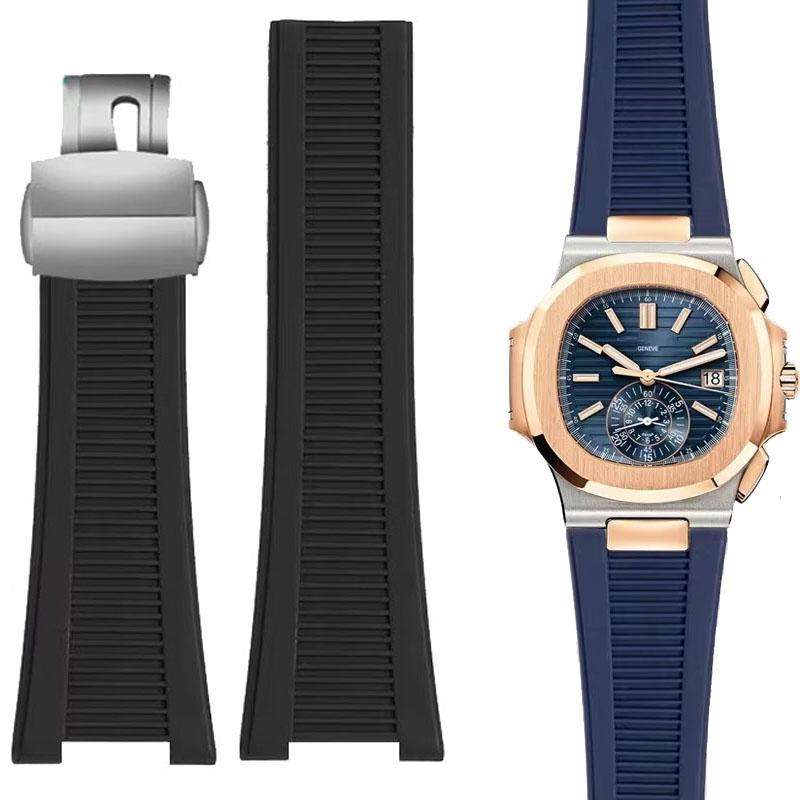 25mm*13mm Konkaves Uhrenarmband aus Naturkautschuk für Patek Nautilus Philippe PP 5711 5712 Schwarz Hochwertiges Silikon-Uhrenarmband