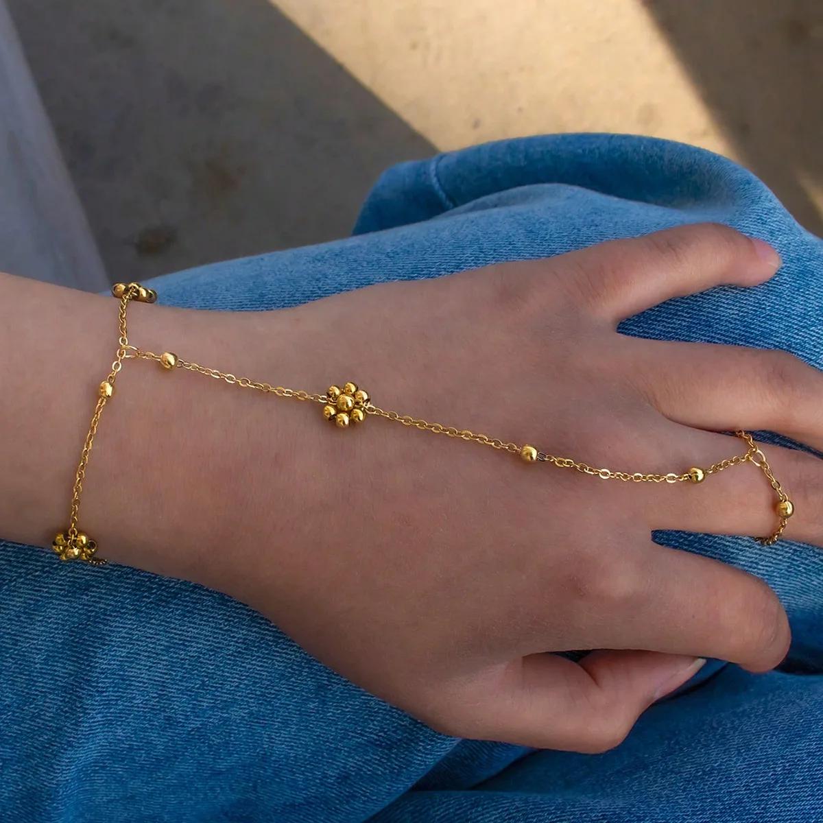 

Colorful Crystal Beads Flower Hand Chain Bracelet for Women Fashion Charm Y2K Summer Beach Stainless Steel Jewelry Accessories