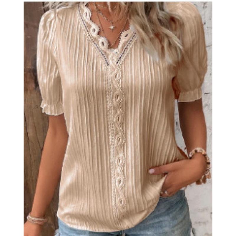 2 summer new vacation fashion hollow short-sleeved women's shirt