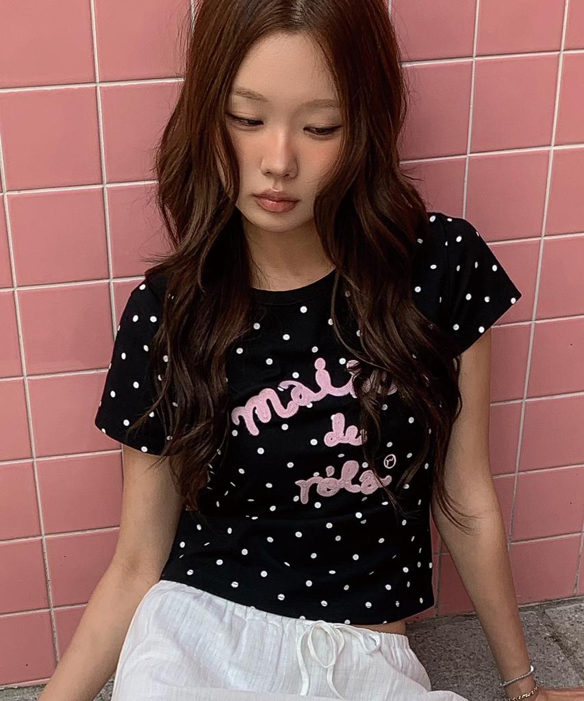 ROLAROLA Maison De Rola Stickerei Punkt T-Shirt Schwarz