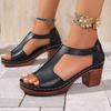 New Women's Shoes Fish Mouth Large Size Wedge Heel Buckle High-heeled Sandals