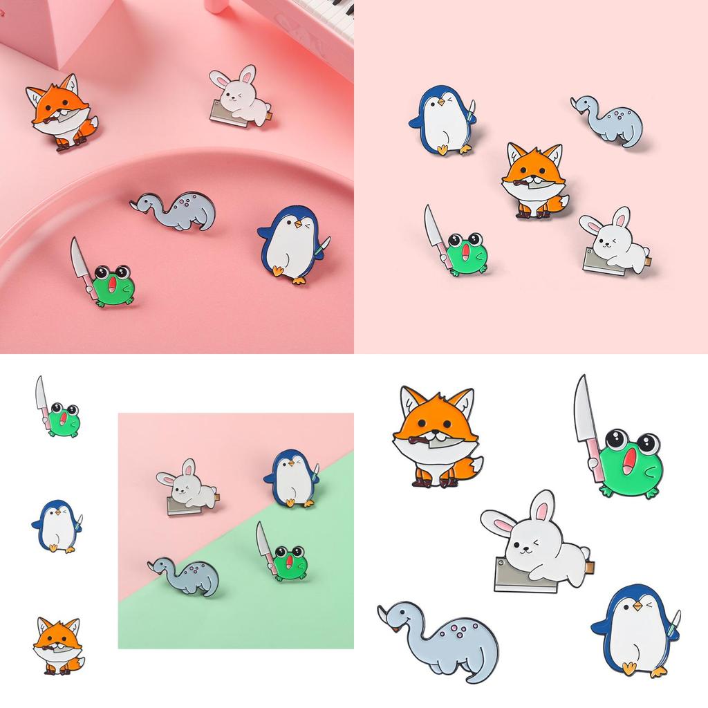 Fun And Whimsical Animal Pins With Charming Penguin House And Fox Knife Motifs