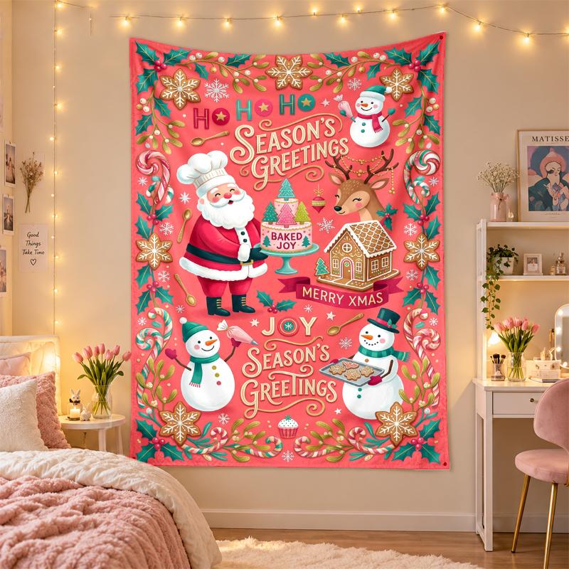 Weihnachtlich bedruckter Wandteppich für Schlafzimmer Wohnzimmer Wanddekoration Feiertagsgeschenk