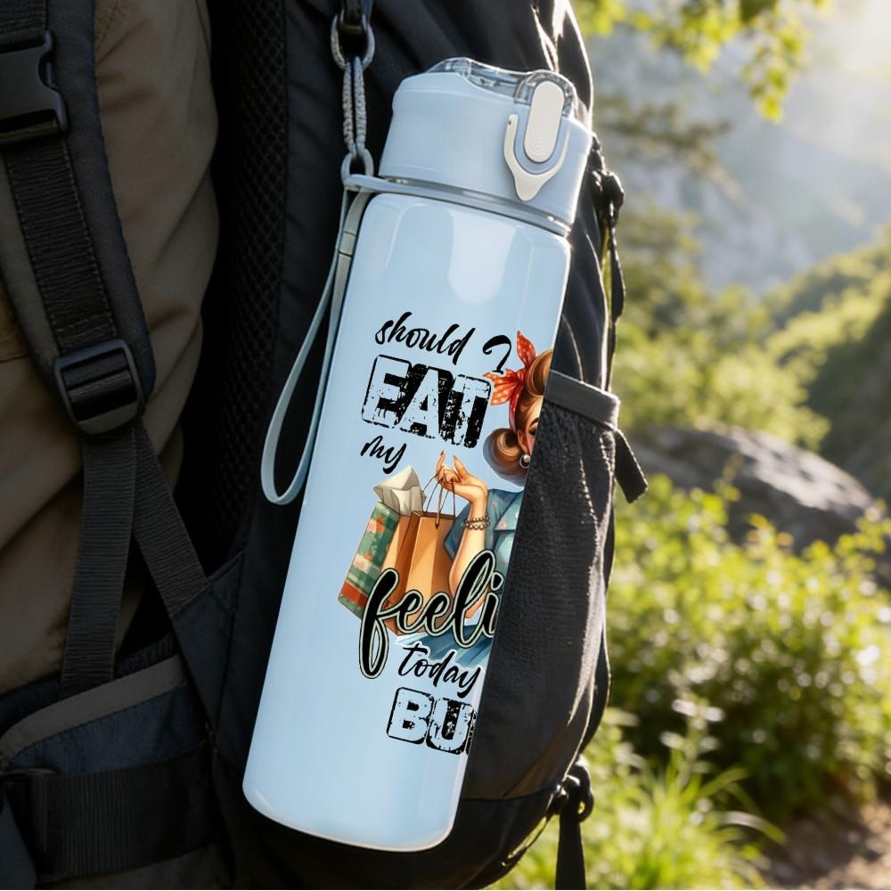 1PC Retro Cowgirl Text Art Pattern 750ml Color Plastic Sports Water Bottle Leakproof Flip Straw Lid Suitable for Sports Office Home Use