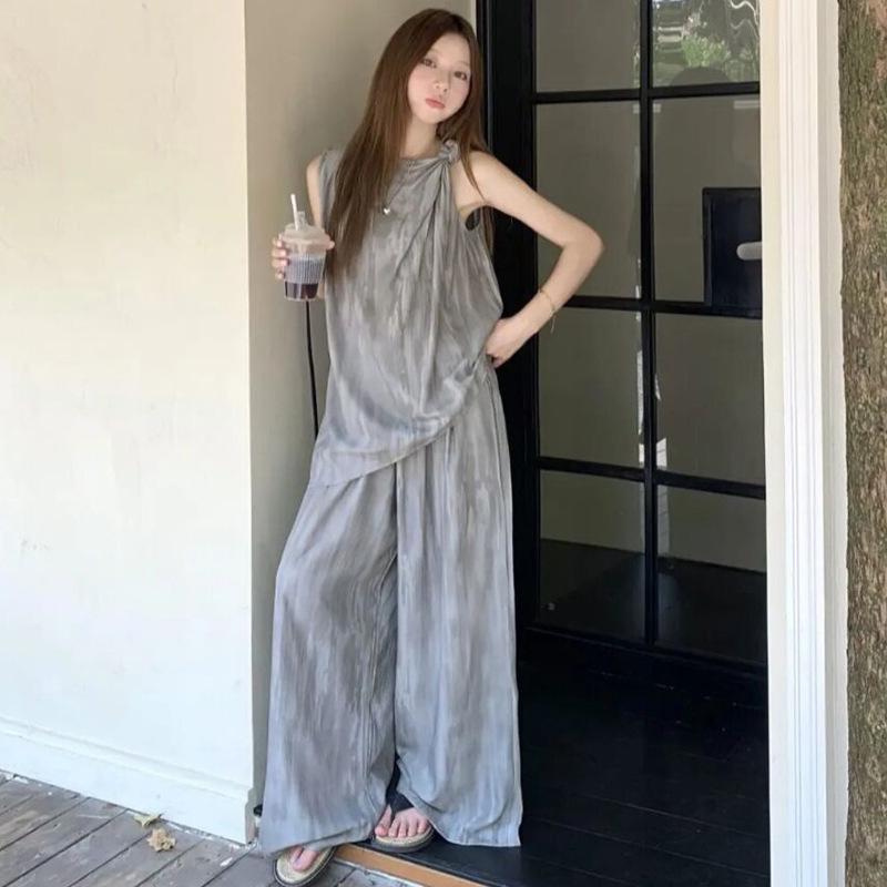 2026 Summer Maternity Set: Irregular Top & Wide-Leg Pants XL