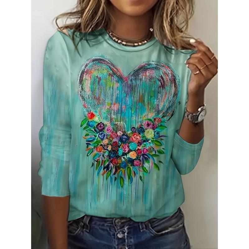 Maglione Largo da Donna 2026 Primavera, Estate, Autunno e Inverno Nuovo Design Stampato Top T-shirt a Manica Lunga Girocollo Taglia Larga