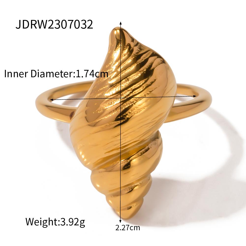 Uworld Stainless Steel Ring 18K Gold Color Handcrafted Spiral Shell Design And Textured Details Waterproof  Minimalist Jewelry