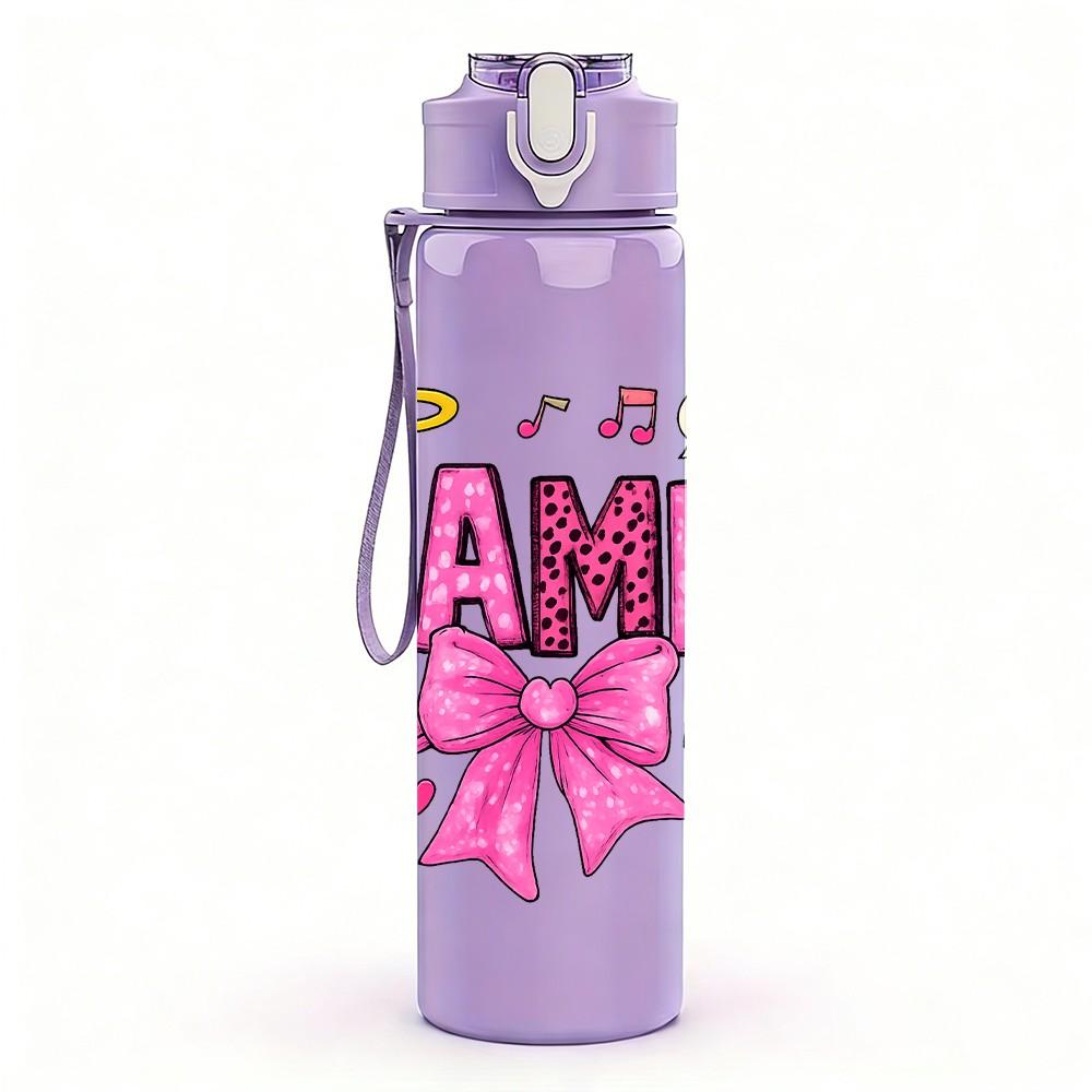 1PC Grammy Bow Heart Art 750ml Color Plastic Sports Water Bottle Leakproof Flip Straw Lid Suitable for Sports Office Home Use