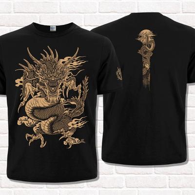 T-shirt noir Dragon japonais. Style de tatouage japonais. Créature mythique.