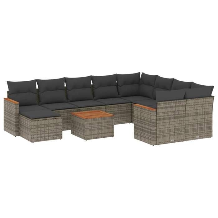 VidaXL Salon de Jardin avec Coussins 11 pcs, Canapés de Terrasse, Ensemble de Meubles de Patio, Mobilier d'Extérieur, Gris 3226564