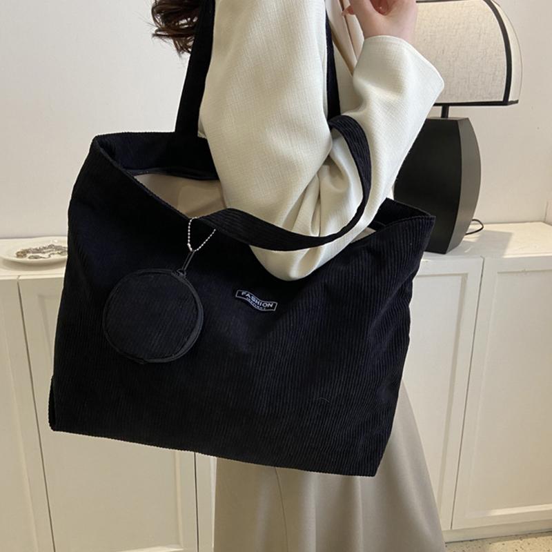 Women Corduroy Tote Handbag Zipper Vintage Tote Bag Foldable Retro Shoulder Bag with Coin Bag Large Capacity Versatile Sling Bag MIT