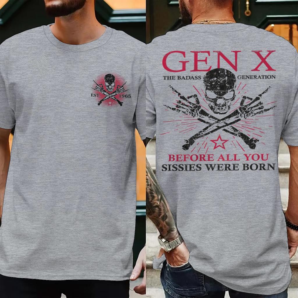 Stampato 1965 Divertente Generazione X Unisex Unisex Magliette La Generazione Badass Cresciuta Dai Teschi Streetwear Manica Corta Ropa Hombre Magliette