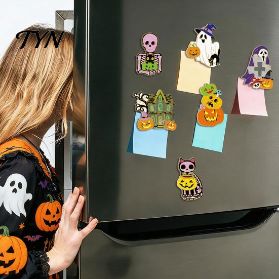 Decorative Magnets for Metal Surfaces 6 Pcs Halloween Refrigerator Magnets, Grim Reaper Pumpkin Skull Ghost Strong Magnetic Adsorption Ornaments