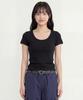 BASIC HOUSE Women'S Modal Spandex U-Neck Slim Fit Short Sleeve T-Shirt Black