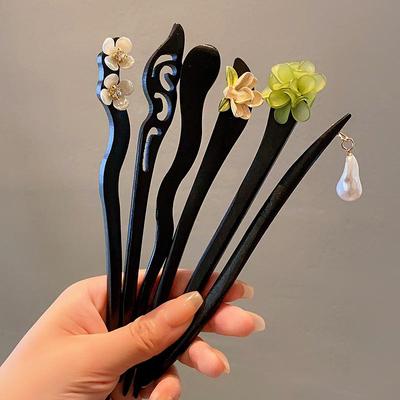 Moderne und antike Haarnadeln aus Holz im chinesischen Stil, Damen Cheongsam Blumen Haaraccessoires