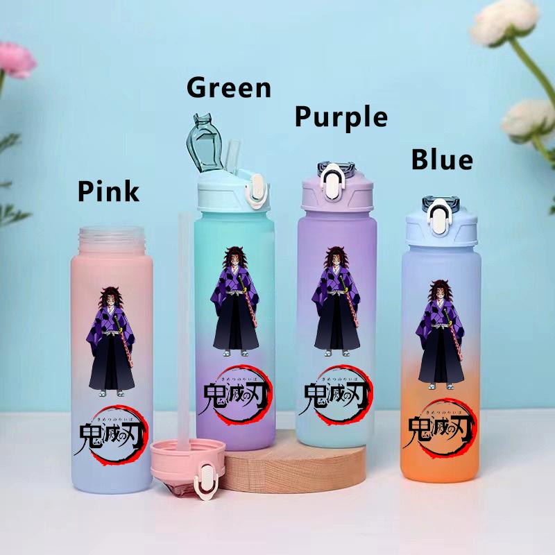 750ML Demon Slayer Cartoon Plastic Gradient Water Cup Portable Leak Proof Water Bottle Student Outdoor Sports Travel Water Cup