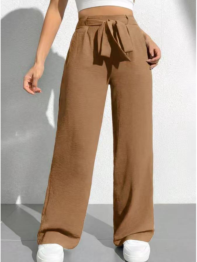 

2026 New Style High Waist Lace-up Women s Wide Leg Casual Pants in Solid Color XXL