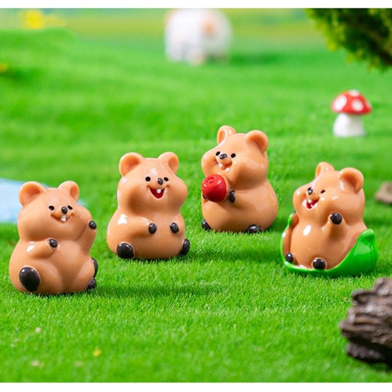 4Pcs Cute Miniature Quokka Statue Handcrafted Resins Desk Ornaments Perfect For Home Office Shelf Display Garden Decors