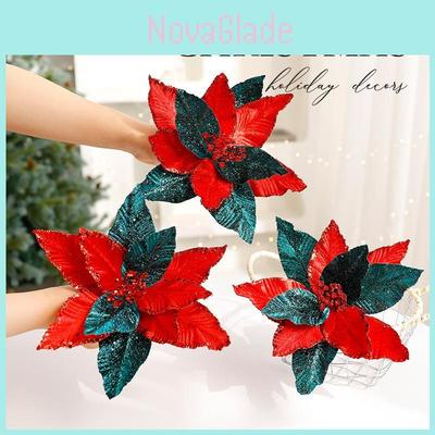 Christmas Flower Decor With Artificial Velvet Flowers For Holiday Tree Ornament Gift