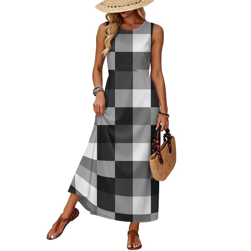 Women Summer Casual Dress Sleeveless Maxi Dress with Pockets Loose Fit Beach Vacation Sundress Lightweight Comfortable