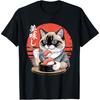 Japanese Siamese Cat Eating Sushi Kawaii Anime Cat T-Shirt