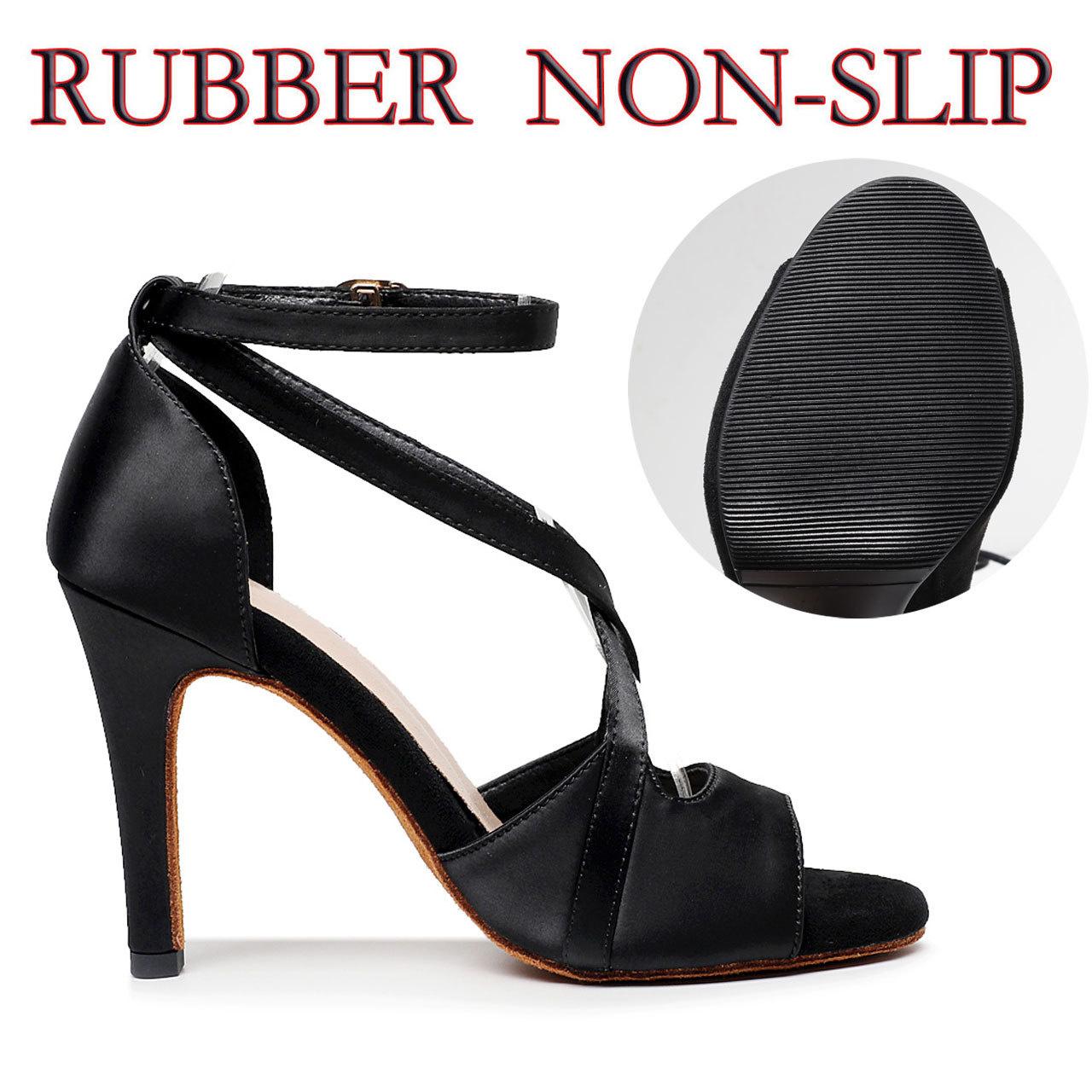 

Модные сальса, джаз, танго, бальные квадратные тренировочные туфли для латинских танцев, женские атласные сандалии на высоком каблуке для танцев, черные 36