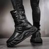 Knight Boots Men's High-top Locomotive Tooling Martin Boots Men's Autumn and Winter 2024 New Black Men's Shoes with Heightened Thick Soles