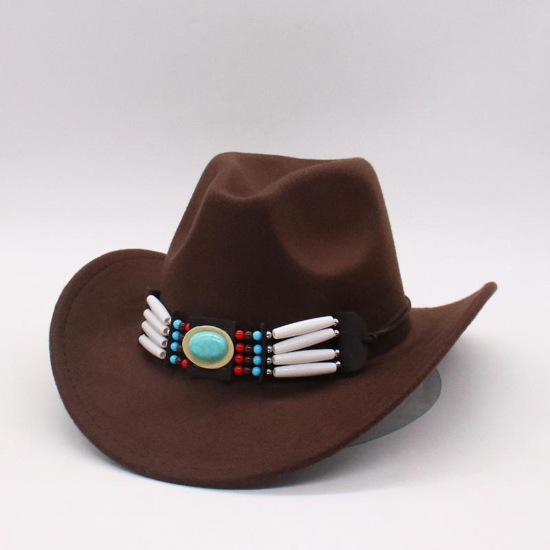 

Європейський та Американський Західний Ковбойський Капелюх Модний та Простий Вовняний Циліндр Ретро Ланцюжок Етнічний Стиль Чоловічий та Жіночий Капелюх Джаз M（56-58cm） темно-коричневого кольору