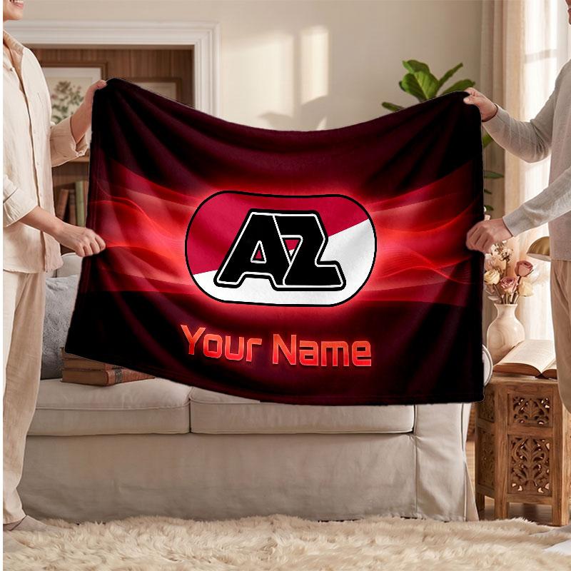 AZ Alkmaar Personalisierte Fleecedecke Mit Fußballlogo, Individueller Name Text Weich Warm Heimdecke