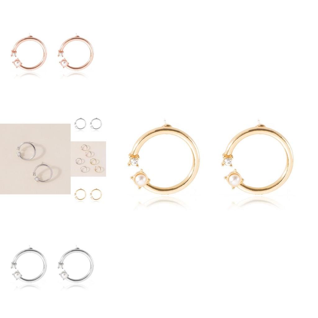 Stylish European Alloy Round Pearl And Diamond Stud Earrings For Women