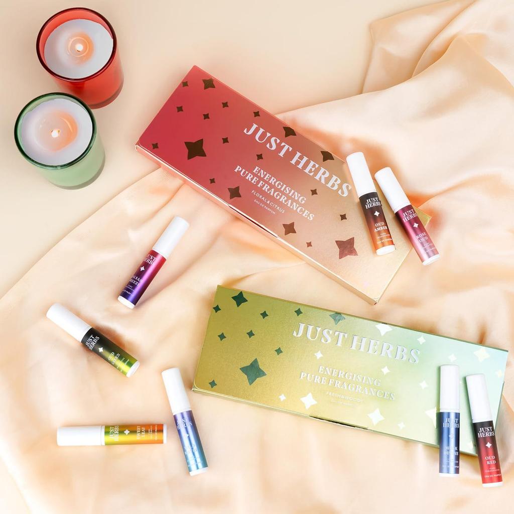 Just Herbs EDP Perfumes Set di prova di 8 profumi tascabili a lunga durata da 3 ml per uomo e donna (Floreale e Agrumato)