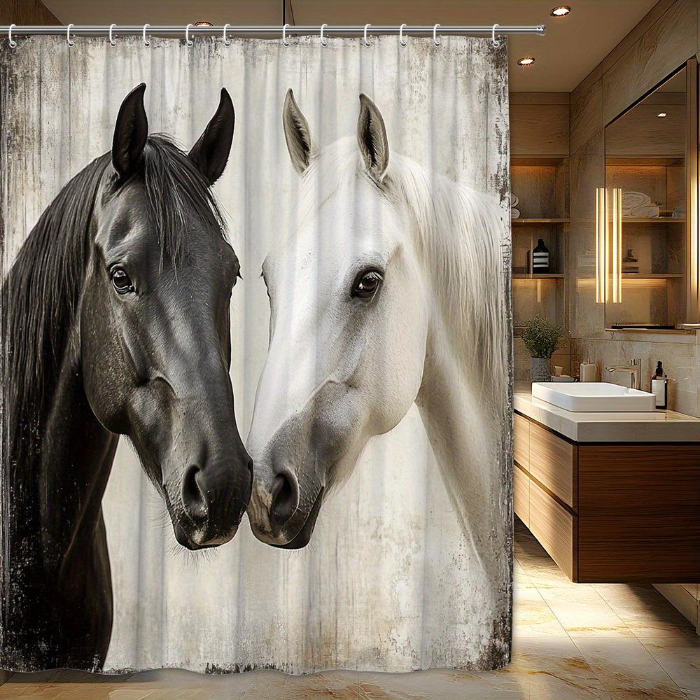 

Black And White Horse Portrait Waterproof Shower Curtain, Elegant Animal Design For Modern Bathroom Decor W60H190(CM)-1 Pcs