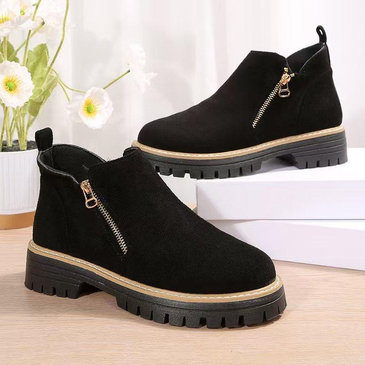New Retro Design Casual Zipper Short Boots for Women Comfortable Versatile Non Slip Fashion Thick Soled Ankle Boots