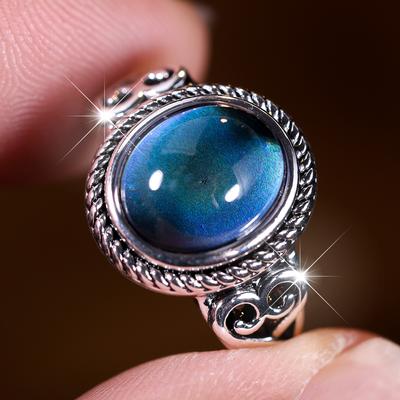 Anello vintage retrò che cambia colore dell'umore Anello ovale con sensazione di emozione Anello colorato con controllo della temperatura variabile per le donne