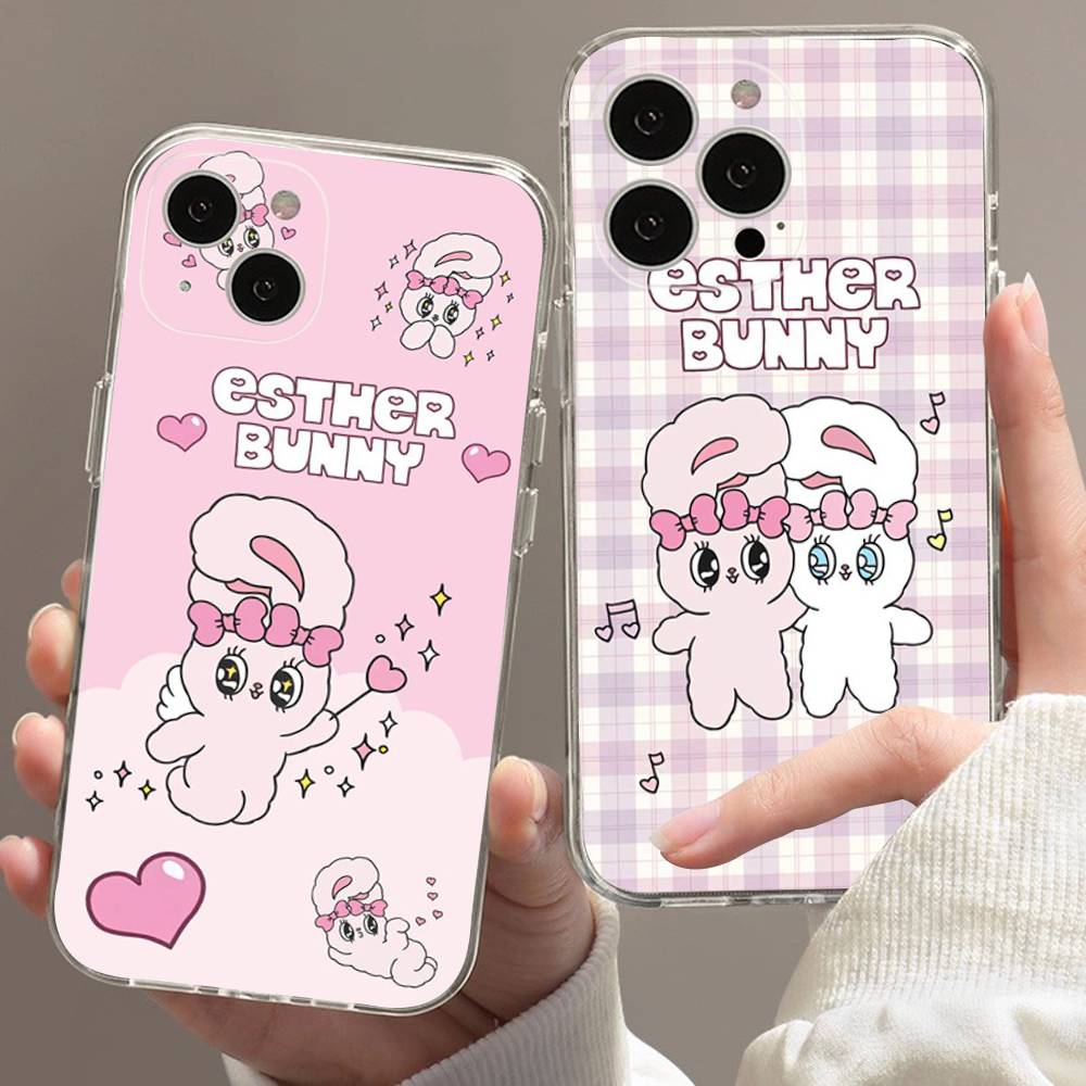 Lovely Cartoon Esthers Bunny For iPhone 11 12 13 14 15 16 17 Pro Max Plus Air Transparent Clear Shockproof Case