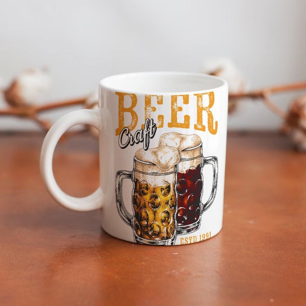 1pc 11oz Ceramic Mug with Double-Sided Beer Lover Print, Lightweight Daily Cup for Home or Office