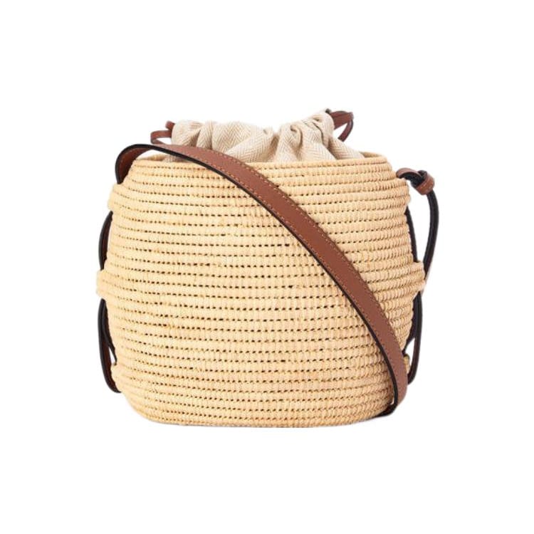 Loewe Bolso Cubo de Fibra de Abeja con Cuero de Vaca, Bolso de Hombro, Bolso Cruzado para Mujer Marrón A223Z48X03-2435
