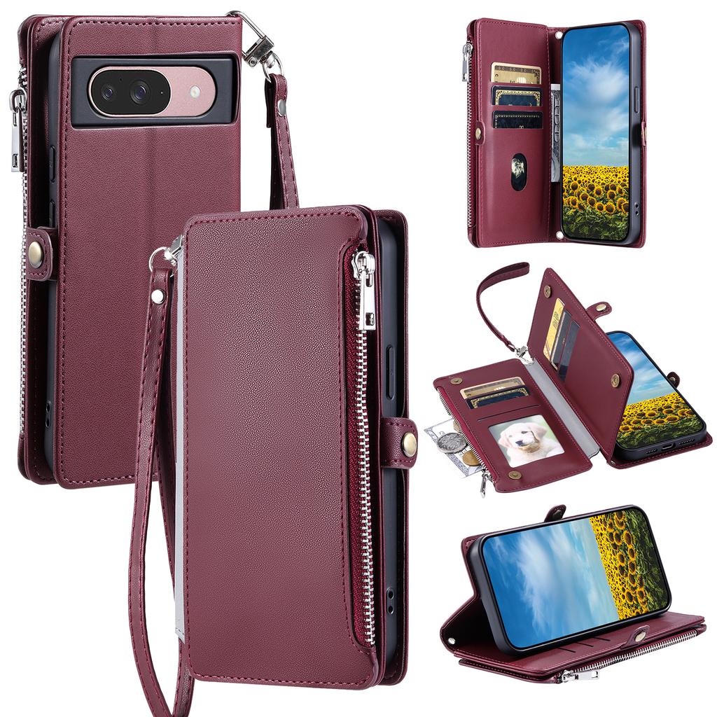 015 Style For Google Pixel 9/9 Pro Case TPU+PU Leather Wallet Phone Cover with Straps