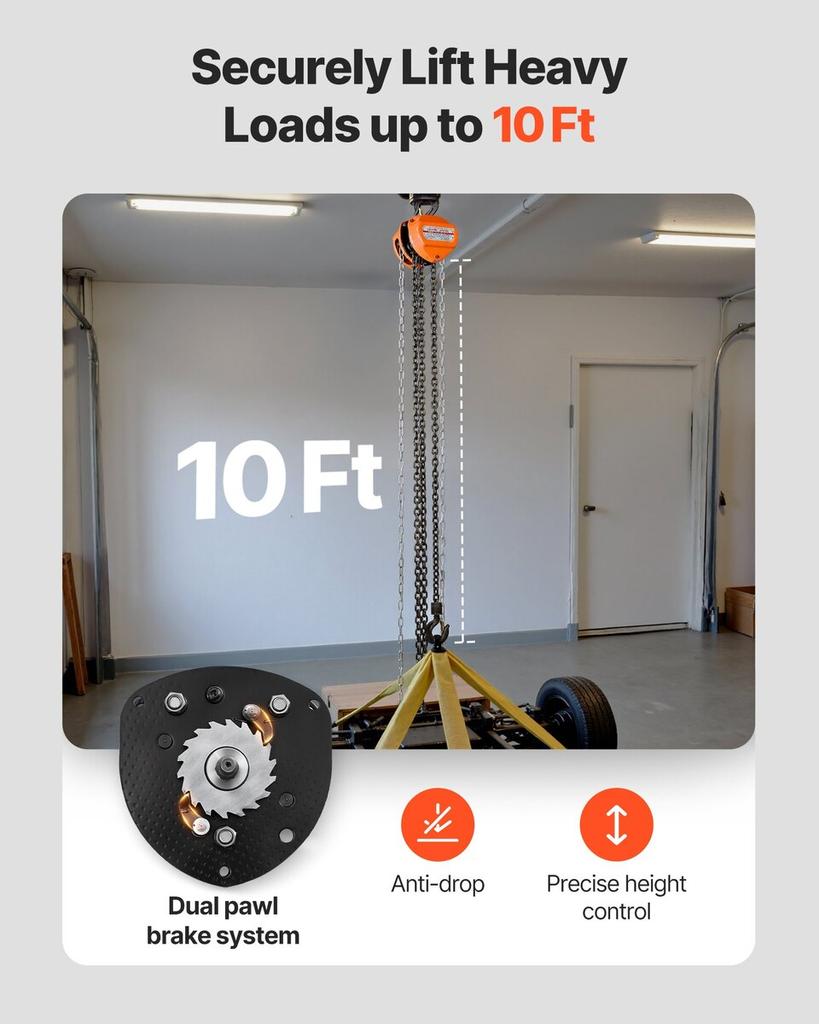 Hand Chain Hoist, 1 Ton 2200 lbs Capacity, Manual Chain Block with Upgrade G80 Galvanized Chain, 3 m Lifting Height, Heavy Duty Pulley Hoist for