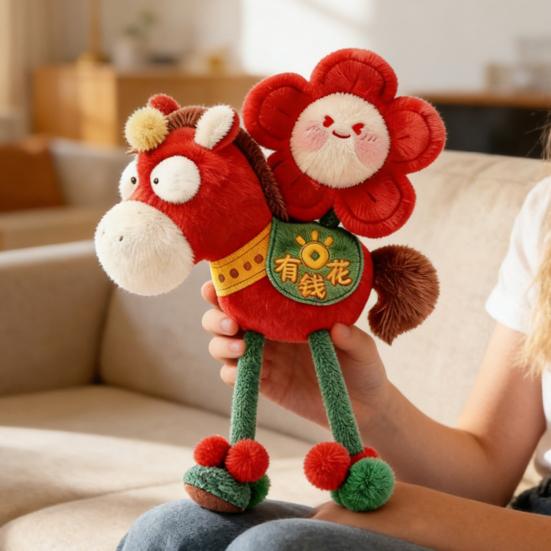 Ciondolo Bambola Peluche Anno del Cavallo 2026 Mascotte Portachiavi Morbido Bambola Portafortuna Decorazione da Appendere per Zaino