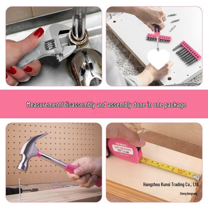HiSpec Pink Household Tool Set with Wrench, Pliers, Hammer, Electric Screwdriver, and Toolbox