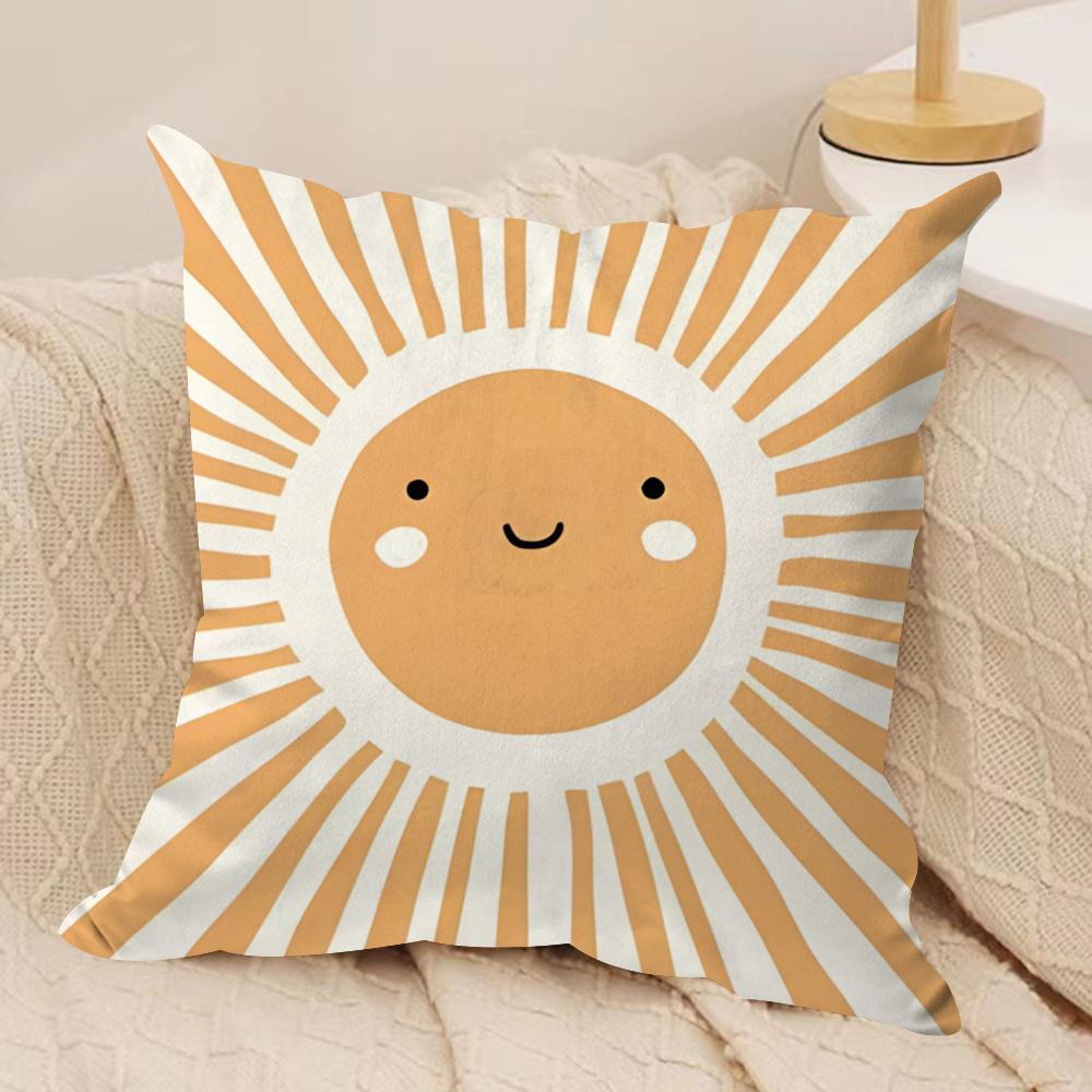 Cartoon Rainbow Sun Cushion Cover Soft Plush Fabric DoubleSided Printed Sofa Cushion Cover for All Seasons Home Decor Gift